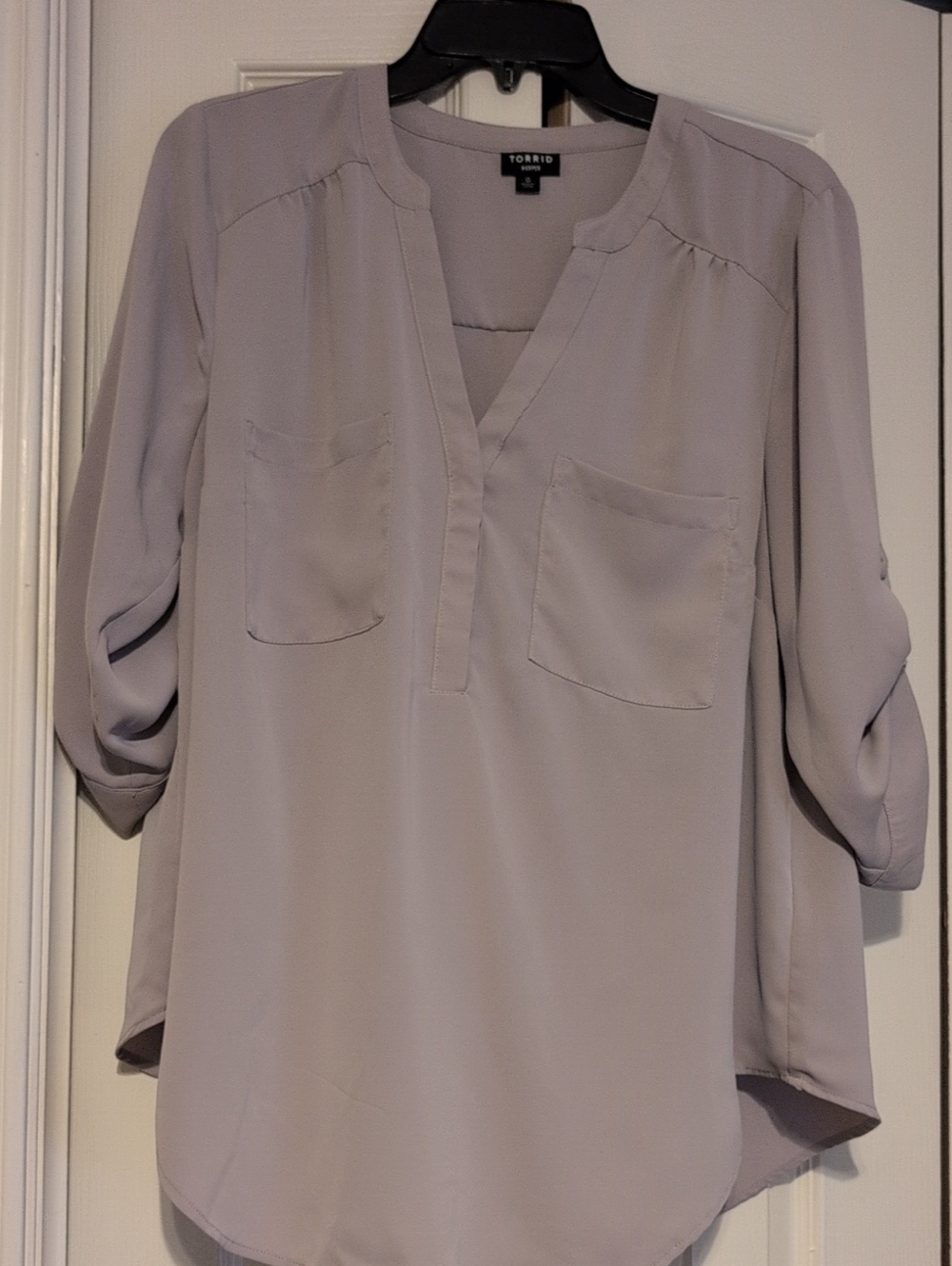 Torrid Light Lavender V-Neck Harper Blouse with Patch Pockets